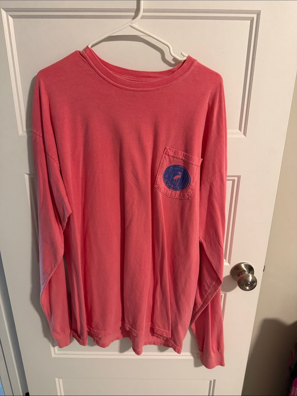 Comfort Colors Coral Long Sleeve Pocket Tee with Logo